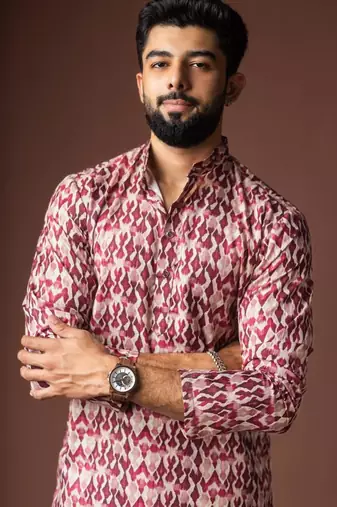Dusty rose color blended linen weaved kurta for festive