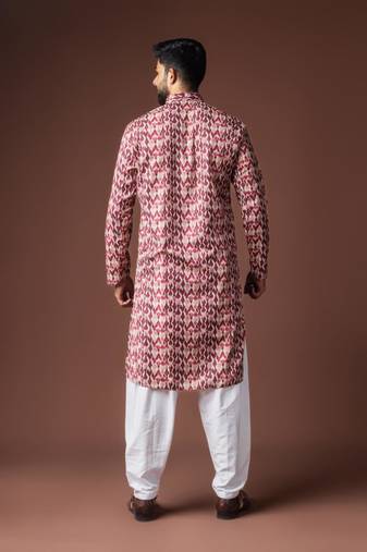 Dusty rose color blended linen weaved kurta for festive