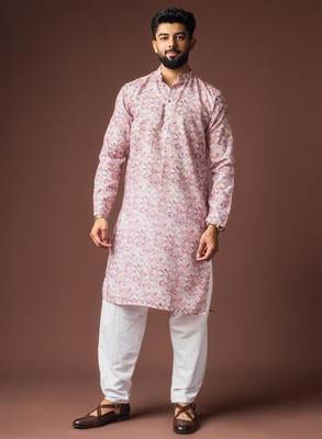 Pinkish multicolor color blended linen weaved kurta for festive 1