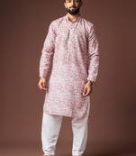 Pinkish multicolor color blended linen weaved kurta for festive