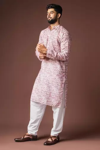 Pinkish multicolor color blended linen weaved kurta for festive
