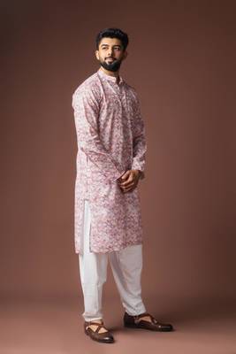 Pinkish multicolor color blended linen weaved kurta for festive 3