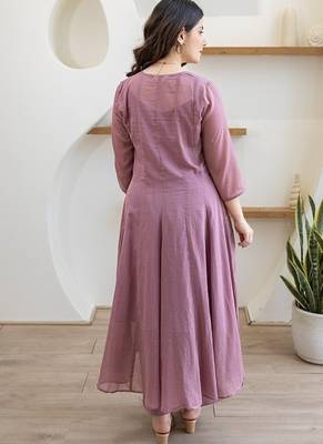 Lilac aari work chanderi stitched pant anarkali 2