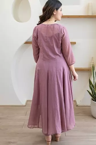 Lilac aari work chanderi stitched pant anarkali