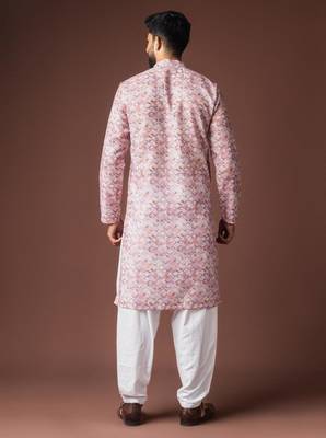 Pinkish multicolor color blended linen weaved kurta for festive 4