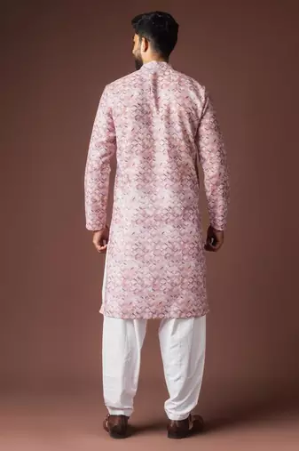 Pinkish multicolor color blended linen weaved kurta for festive