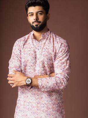 Pinkish multicolor color blended linen weaved kurta for festive 5