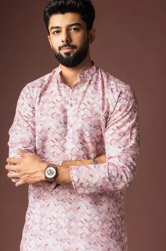 Pinkish multicolor color blended linen weaved kurta for festive