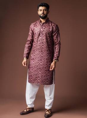Wine color blended linen weaved kurta for festive 1
