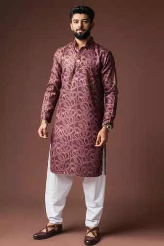 Wine color blended linen weaved kurta for festive