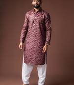 Wine color blended linen weaved kurta for festive