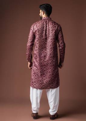 Wine color blended linen weaved kurta for festive 4