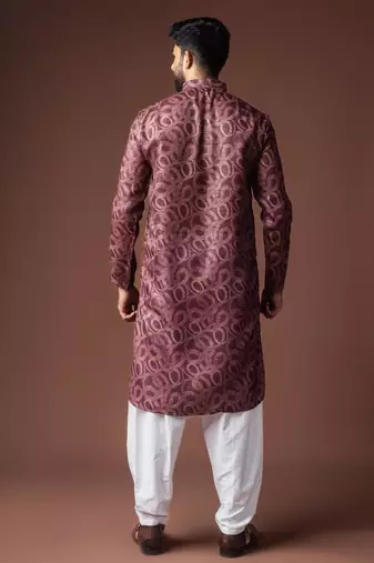 Wine color blended linen weaved kurta for festive