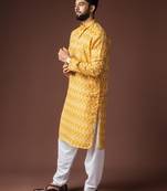 Yellow color blended linen weaved kurta for festive