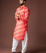 Orange color blended linen weaved kurta for festive