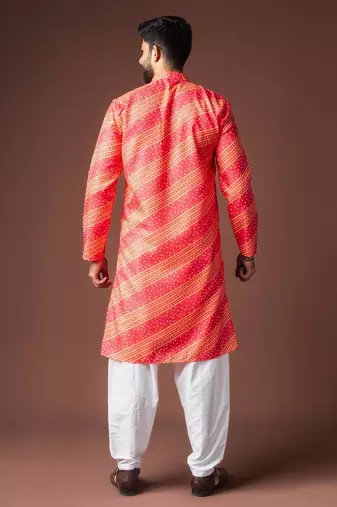 Orange color blended linen weaved kurta for festive
