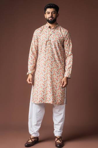 White color blended linen weaved kurta for festive