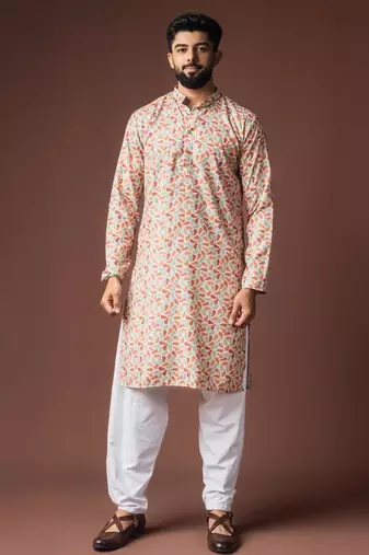White color blended linen weaved kurta for festive