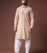 White color blended linen weaved kurta for festive