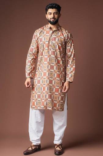 Multi color color blended linen weaved kurta for festive
