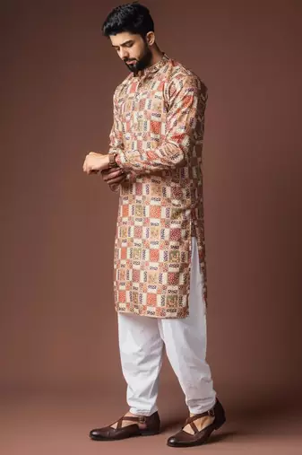 Multi color color blended linen weaved kurta for festive