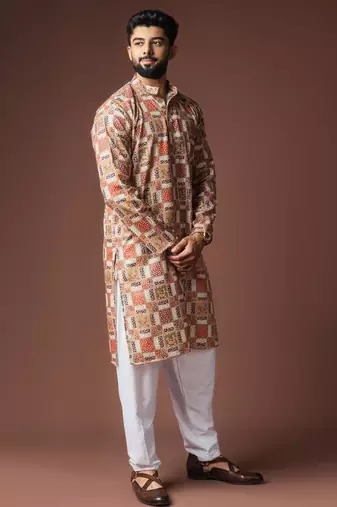 Multi color color blended linen weaved kurta for festive