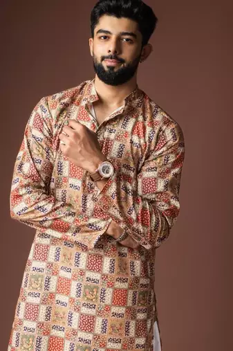 Multi color color blended linen weaved kurta for festive