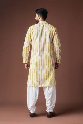 Yellow color blended linen weaved kurta for festive 4