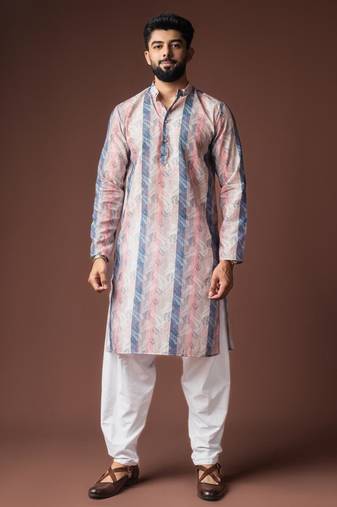 Black color blended linen weaved kurta for haldi