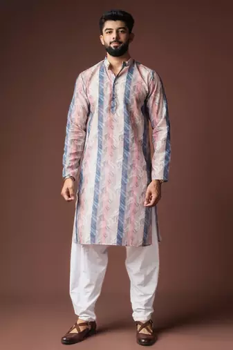 Black color blended linen weaved kurta for haldi