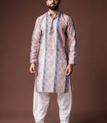 Black color blended linen weaved kurta for haldi