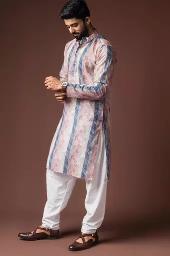 Black color blended linen weaved kurta for haldi