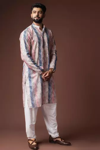 Black color blended linen weaved kurta for haldi
