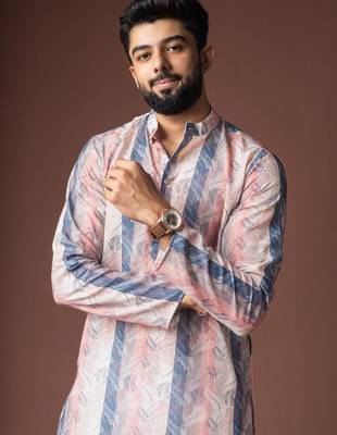 Black color blended linen weaved kurta for haldi 5