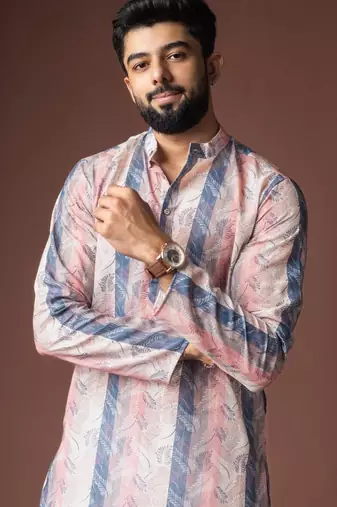 Black color blended linen weaved kurta for haldi
