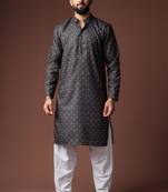 Black color blended linen weaved kurta for festive