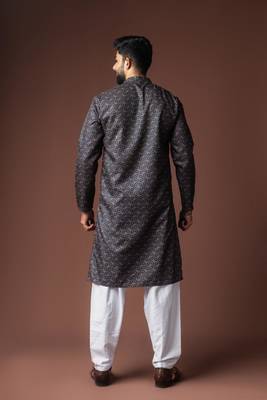 Black color blended linen weaved kurta for festive 4