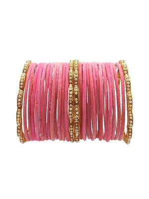 Set of 28 gold, pink velvet with metal bangle set 2