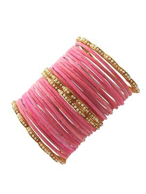 Set of 28 gold, pink velvet with metal bangle set 3