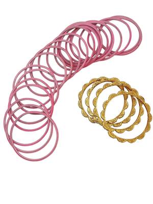 Set of 28 gold, pink velvet with metal bangle set 4