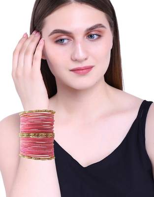 Set of 28 gold, pink velvet with metal bangle set 5