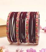 Set of 16 maroon & peach velvet bangle set