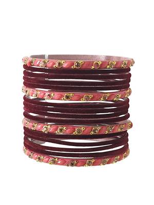 Set of 16 maroon & peach velvet bangle set 2