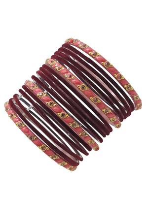 Set of 16 maroon & peach velvet bangle set 4