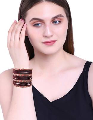 Set of 16 maroon & peach velvet bangle set 5