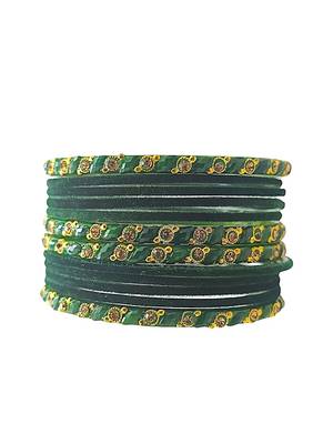 Set of 10 green color velvet bangle set 2