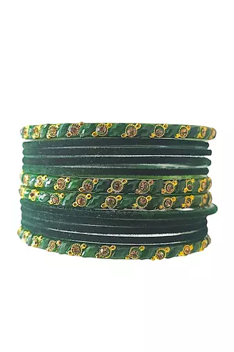 Set of 10 green color velvet bangle set