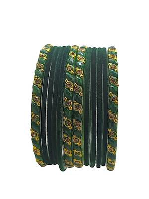 Set of 10 green color velvet bangle set 3
