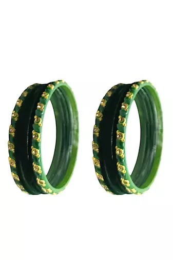 Set of 10 green color velvet bangle set