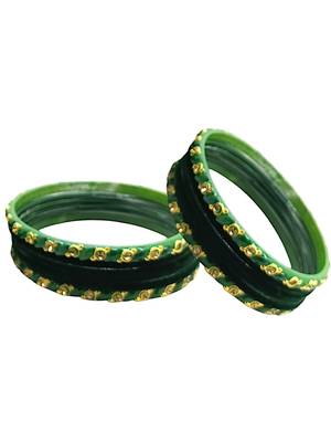 Set of 10 green color velvet bangle set 5